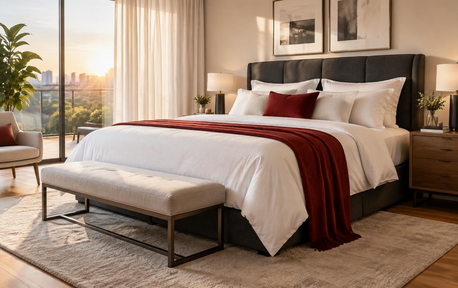 Quarto confortável com cama de casal